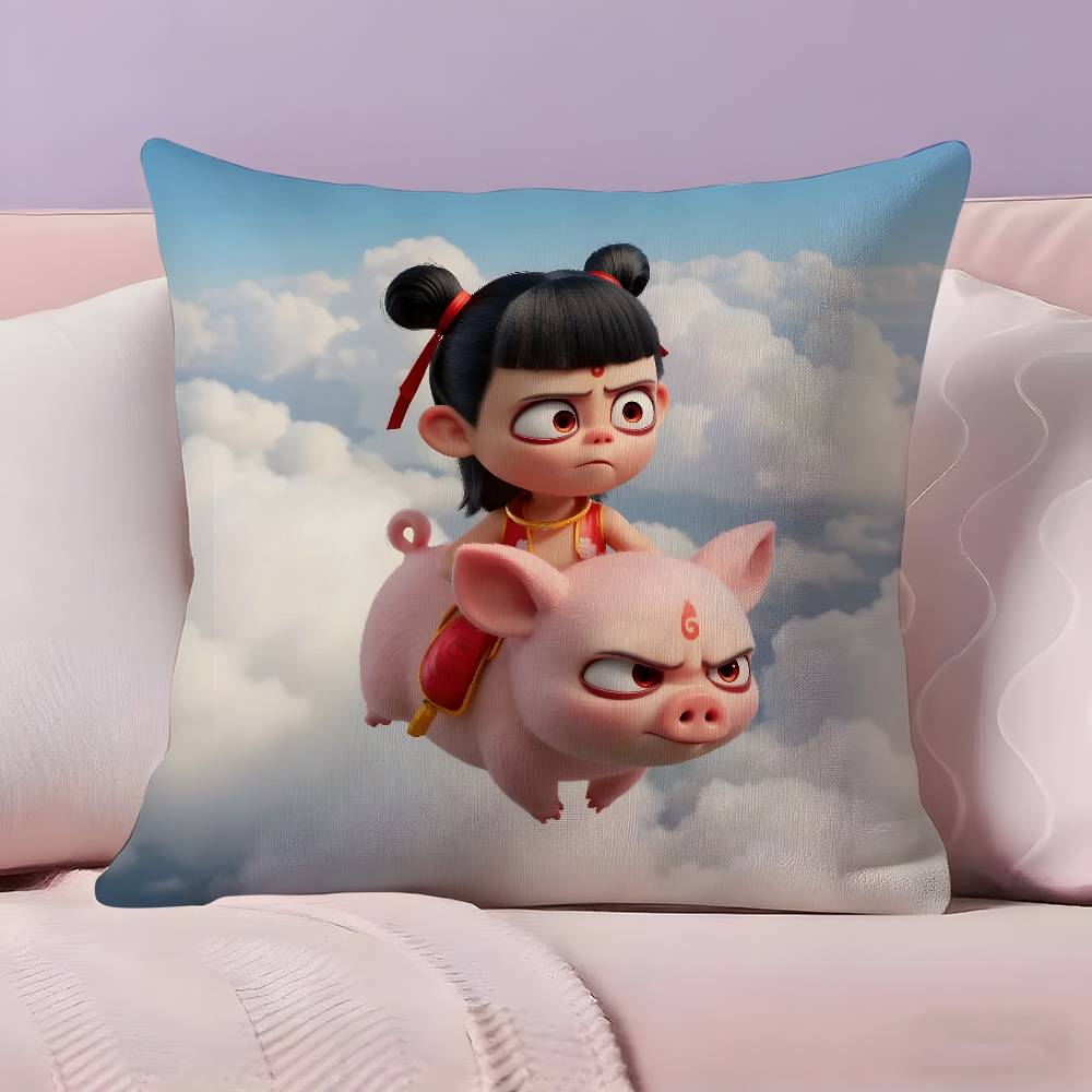 Chinese Anim Nezha Pillow Case Pillowcase Ultra Soft Skin Friendly Fabric Cloud Like Comfort & Concealed Zipper