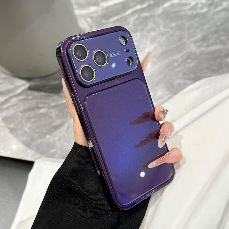 Luxury Reflective Large Window Glass Case for iPhone 17 16 15 14 13 12 Pro Max Premium Crystal Acrylic Shockproof Armor Cover