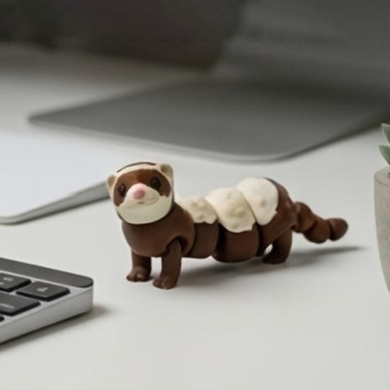 3D Printed Articulated Ferret Toy, Flexible Jointed Fidget Animal Figurine, Cute PLA Desktop Ornament & Car Decor, Stress Relief Kids Gift