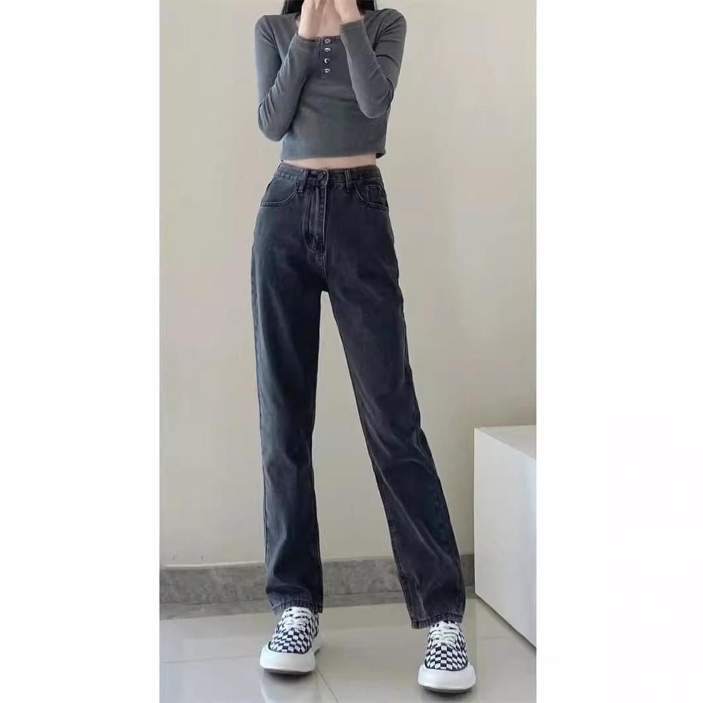 Women's High-Waisted Light-Colored Wide-Leg Jeans for Autumn - Slim, Loose, Long Casual Pants