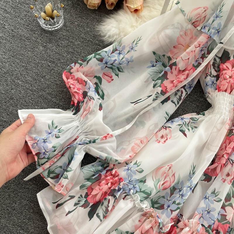 Shirt Dress Pullovers Tops Women Long Sleeves  Loose Beach Vacation Off-the-Shoulder Printed Shirt Tops
