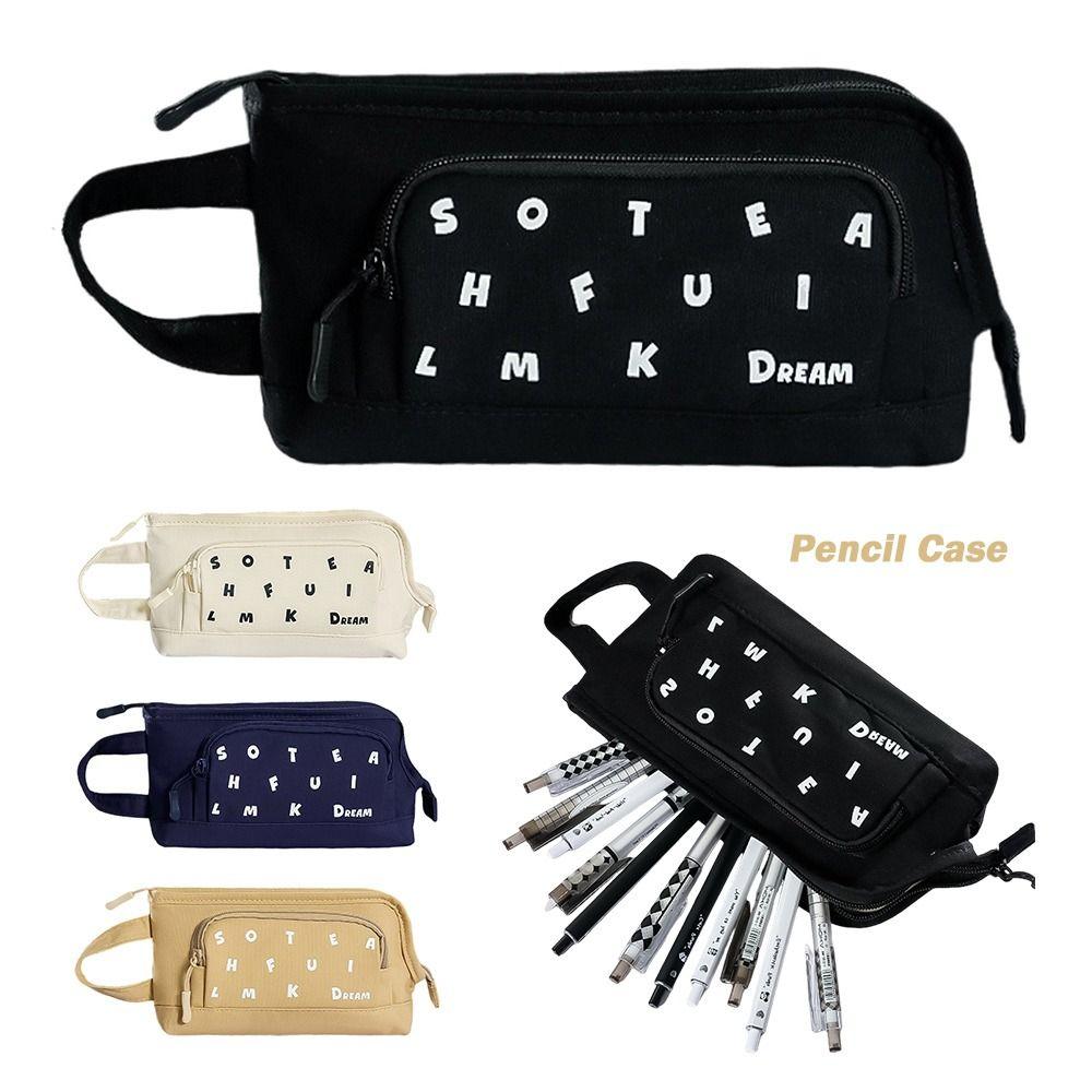 L-shape Large Opening Pen Bag Handheld Stationery Pouch Multi-functional Pencil Case  Students Gift