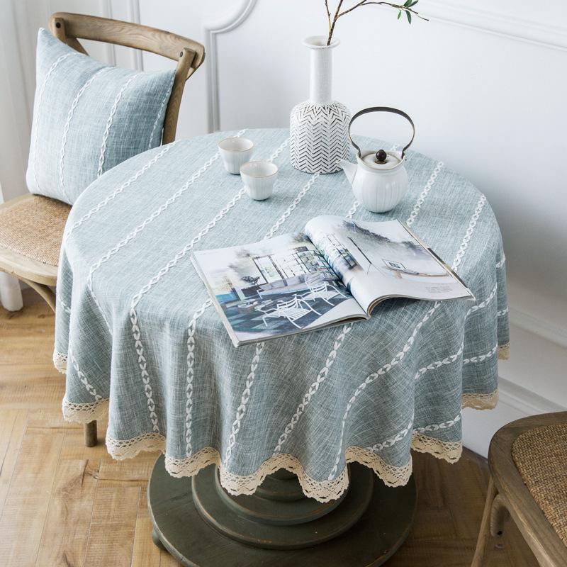 Round Tassel Plaid Tablecloth,Heavy Weight Cotton Linen Fabric Table Cover for Kitchen Dining Party Wedding  Tabletop Decoration