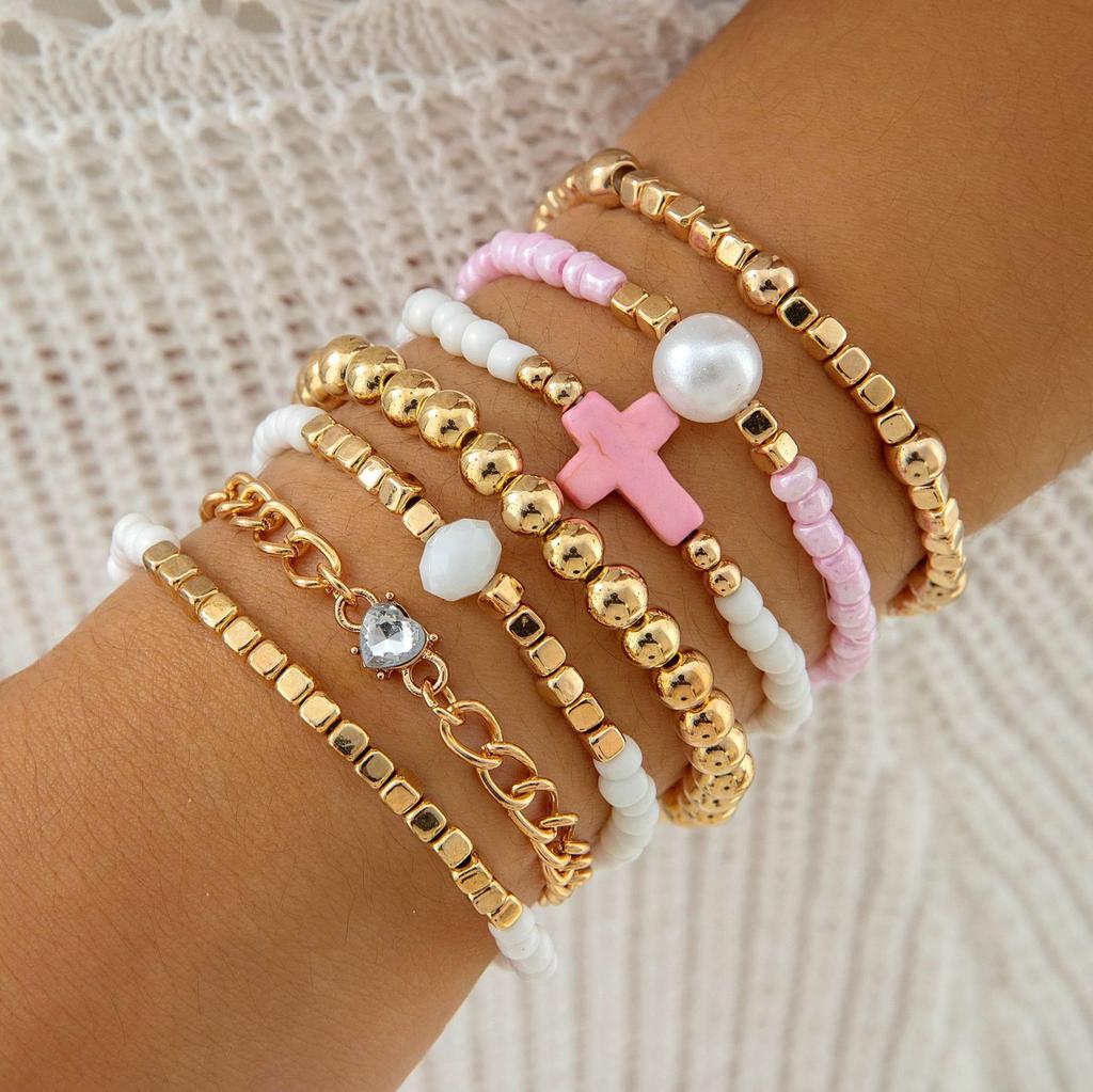 Bohemian meter beaded multi-layer stacked elastic bracelet contrasting color women's bracelet set
