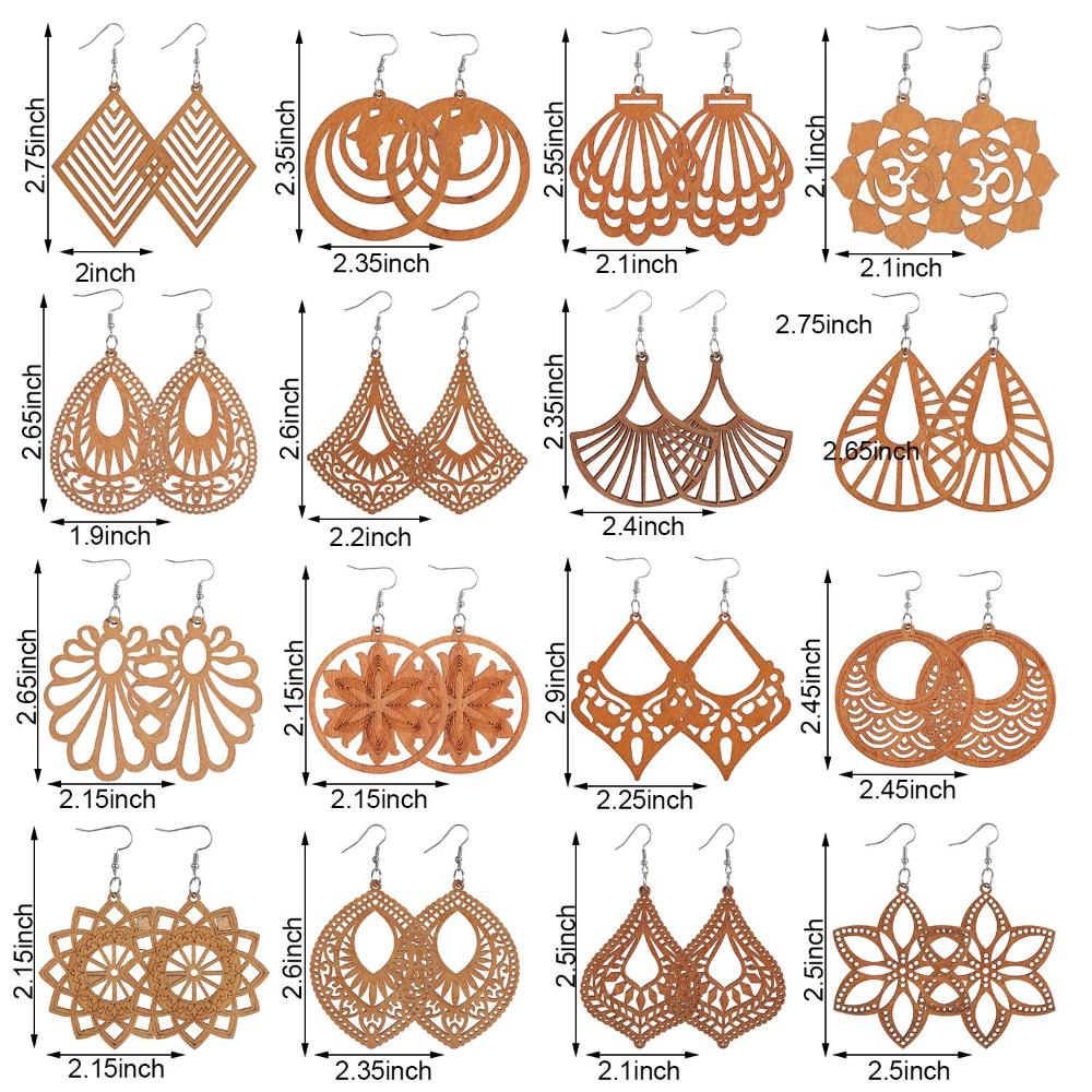 16 Pairs Jewelry Bohemian Wood Earrings Pendant Earring Making African Dangle Earrings