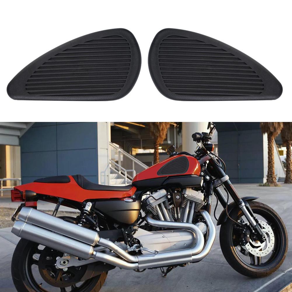2Pcs Anti Slip Traction Pad Gas Fuel Tank Stickers Protector for Retro Motorcycle (Black)