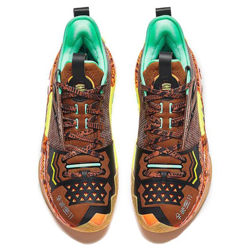 Anta Frenzy 5 Pro FOCUS Abrasion Resistant Low Top Basketball Shoes Men's Orange Green Sneakers 112411111S-4