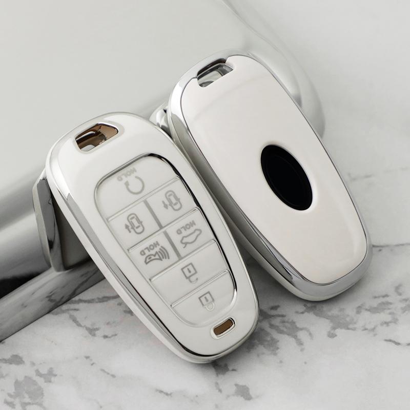 New Silver 6Button Car Key Case Cover for Hyundai Santa Fe Tucson 2022 NEXO NX4 Ioniq 5 Atos Prime Solaris 2021 Auto Accessories