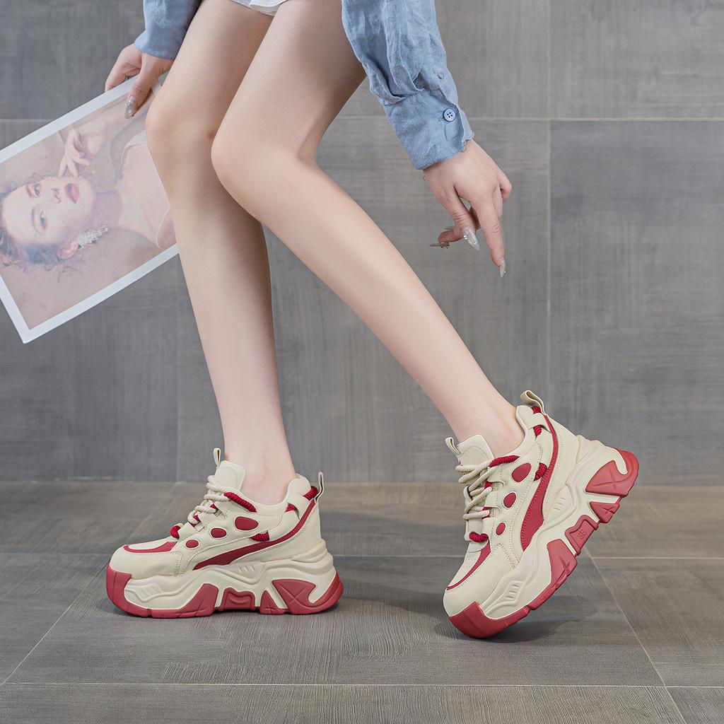 Inner Height Increase Dad Shoes Women's 2025 Spring New Thick-soled Transparent Network Casual Fashion Sports Versatile Tide Muffin Women's Shoes