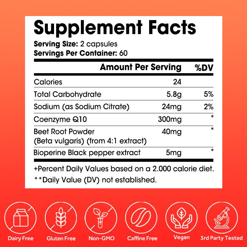 Coenzyme Q10 300 Mg Dietary Supplement, With Beet Root Powder, 120 Softgels Per Bottle