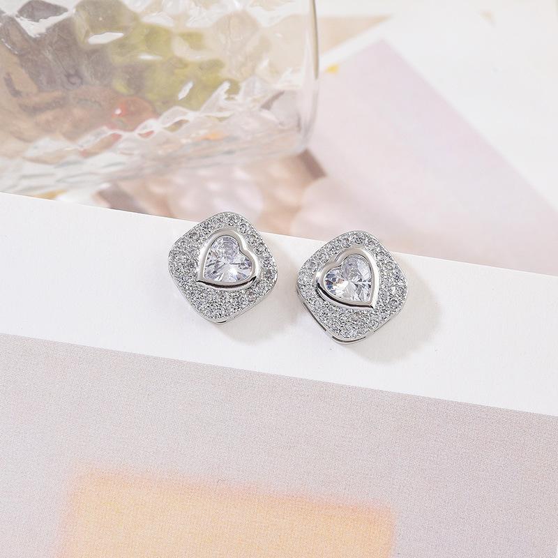 Earrings for Women European and American Fashion Simple and Caring Earrings Light Luxury Zircon Heart Shaped Earrings