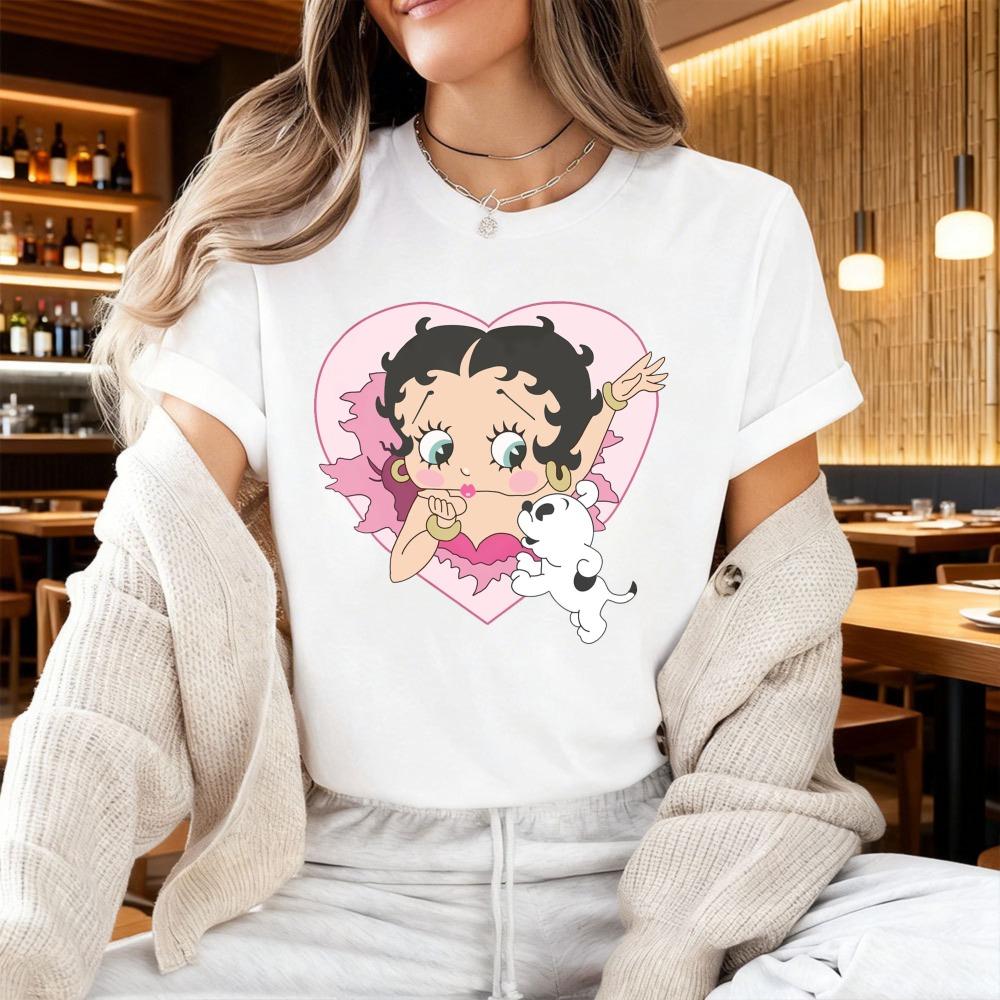 

Винтажная ретро футболка с графическим принтом Betty Boop в мультяшном стиле, женская, с коротким рукавом, для фанатов Betty Boop, повседневная M