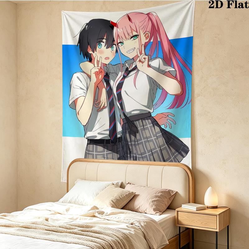 Franxx Zero Two Wall Tapestry Aesthetic Wall Hanging Printed Fabric Blanket Decorative Tapestries For Bedroom Living Room Home Decor