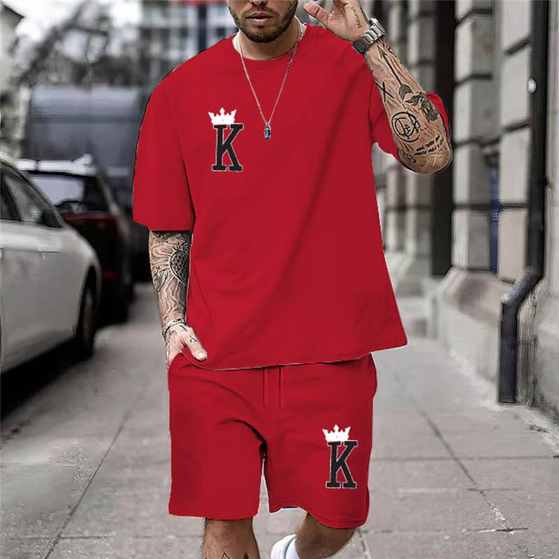 

Летняя шикарная повседневная одежда, мужская футболка с принтом Crown K и шорты, комплект из двух предметов, модные шорты с короткими рукавами для мужчин XL