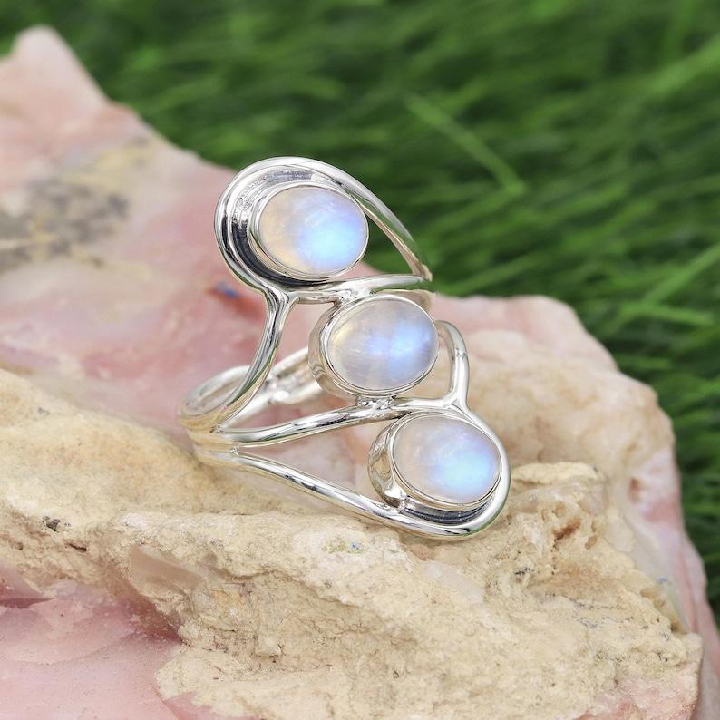 Moonstone Gemstone Ring, Solid 925 Sterling Silver Ring, Boho Ring, Gift For Her, Birthstone Ring