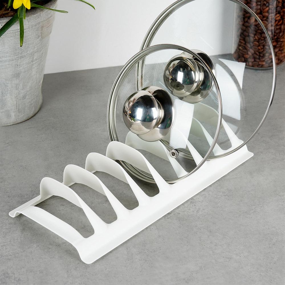 Stojak na Pokrywki Talerze Organizer Kuchenny do Szuflady Szafki Biały