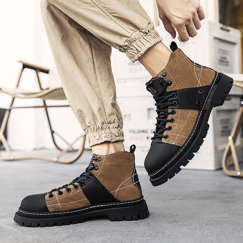 Herren-Stiefeletten aus echtem Leder, hohe Freizeitschuhe