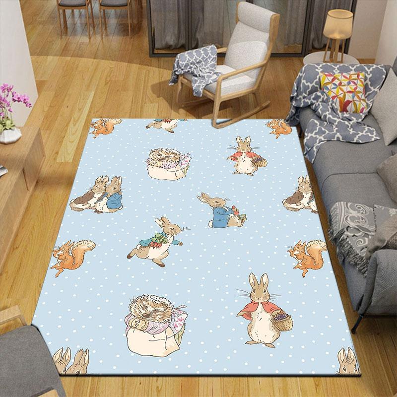 Peter Rabbit Art Flannel Printed Carpet, Home Sofa Decoration for Living Room & Bedroom, Non‑Slip Play Flannel Floor Mat for Game Room