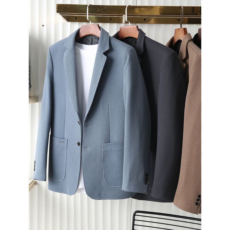 Heavyweight Waffle Fabric! Italian-Style Simple Luxury High-End Men's Spring and Autumn Textured Stretch Wrinkle-Free Casual Suit Jacket