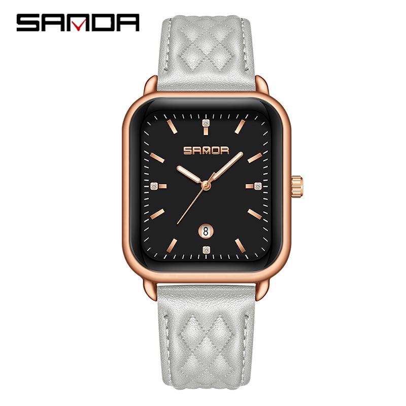 Sanda Quartz Retro Square Watch: Simple Bar Index, Calendar, Waterproof, Business Casual, Unisex Strap