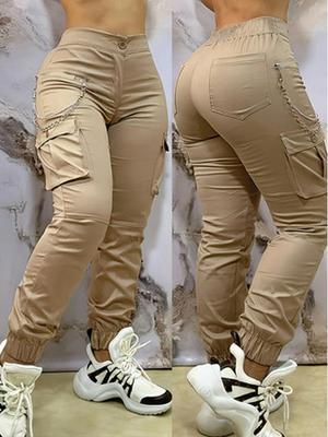 Women's Trendy Slim Fit Multi-Pocket Elastic Cuffed Cargo Pants