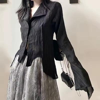 Karrram Gothic Black Shirt Yamamoto Style Dark Aesthetic Blouse Women Irregular Designer Clothes Emo Alt Clothes Grunge Tops