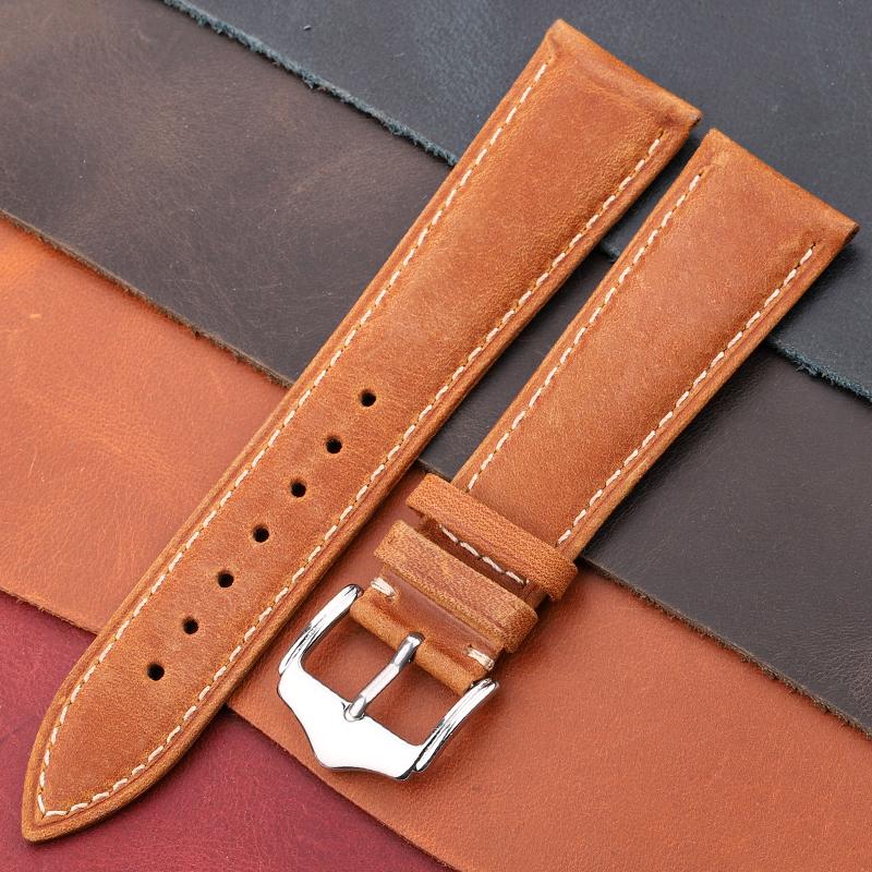 Watchband Cowhide Vintage Bracelet Watchbands 18 20 22 24mm Blue Yellow Green Women Men Genuine Leather Watch Band Strap Belt Buckle