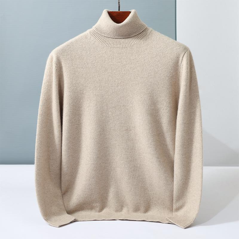 Cashmere shirt men's high lapel neck medium and thick knitted sweater warm youth solid color