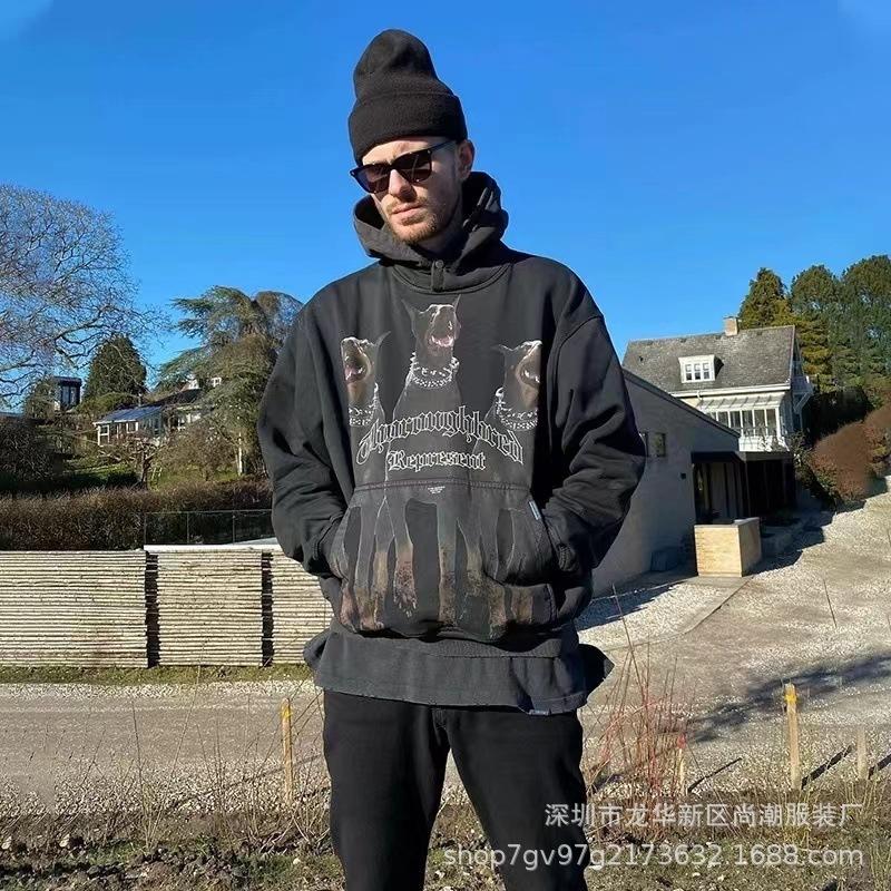 American Trendy Brand Represen Letter Printing Terry Pure Cotton Hooded Sweater Men's and Women's Tops Trendy