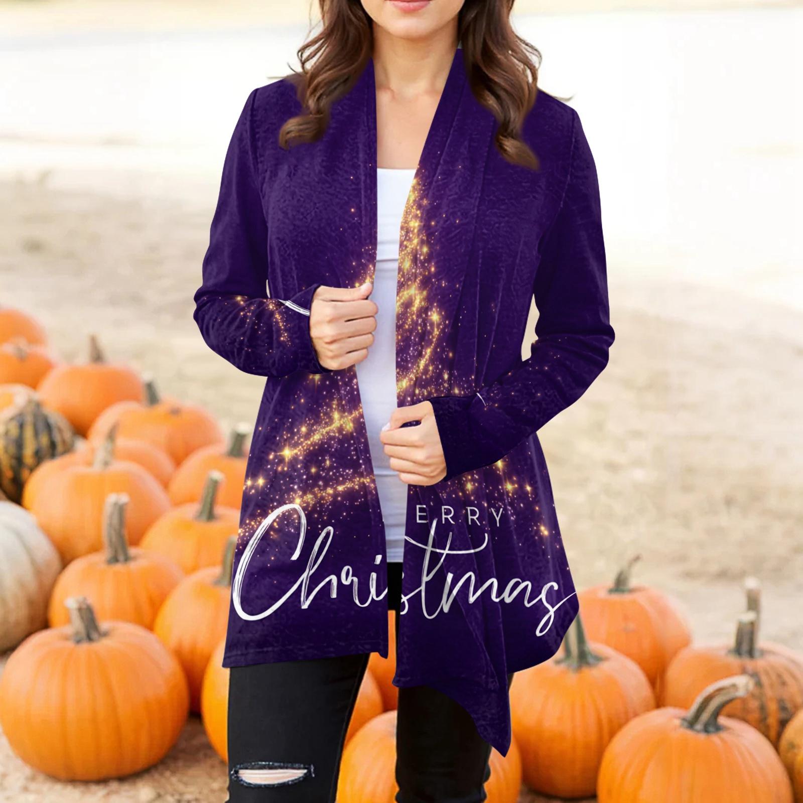 

Женский модный повседневный кардиган-жакет средней длины с неровным подолом и рождественским принтом L фиолетовый