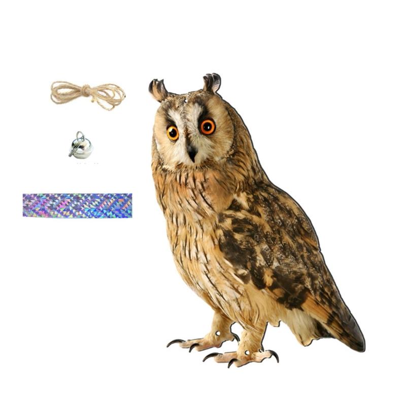 Outdoor Garden Ringing Owl Shape to Deter Birds Hanging Pendant Bird Scarer Gadget with Reflective Strap for Outdoor