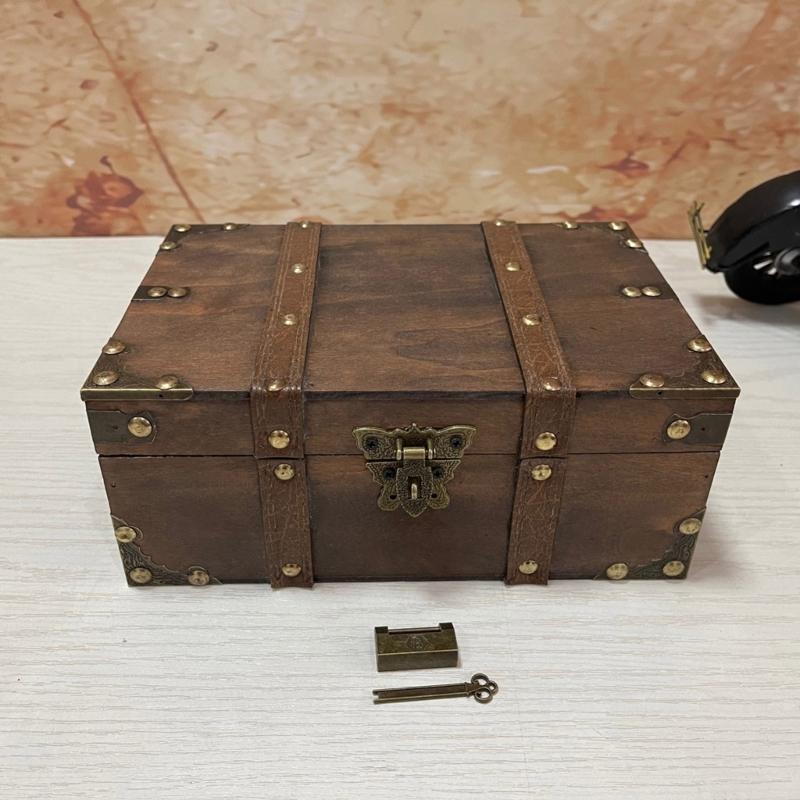 Wooden Decorative Box for Jewelry Storage and Display Cabinet Keepsakes Chest with Lock Mechanism Trinket Organiser