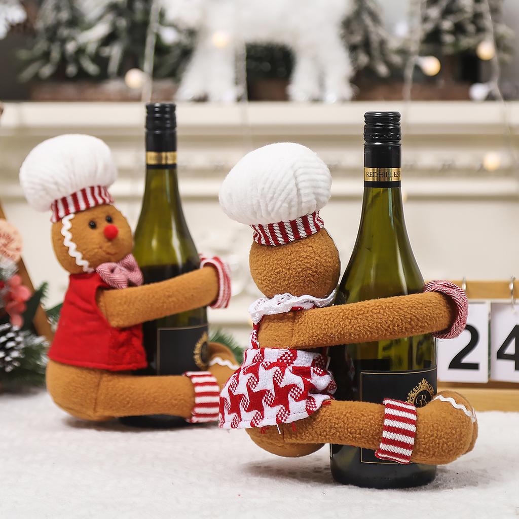 Christmas Decoration Supplies Couple Gingerbread Man Doll Wine Bottle Hug Wine Bottle Sleeve Creative Wine Bottle Decoration