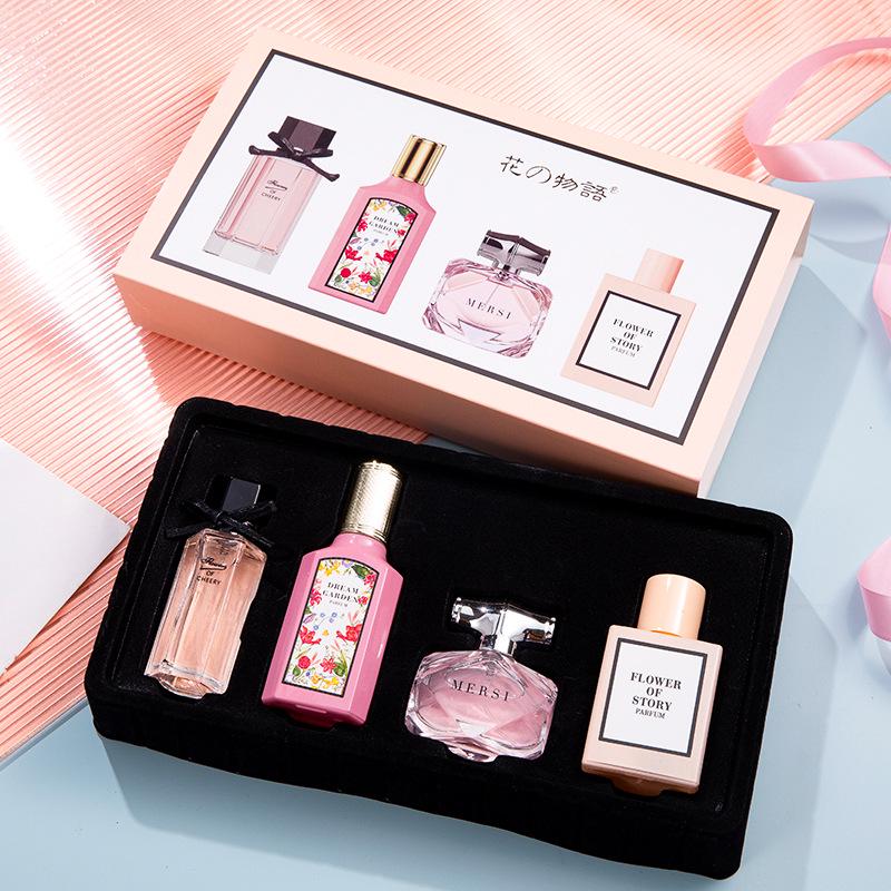 New Flower Story Women's Perfume Set: Four-Piece Gift Box with Long-Lasting Light Floral Fragrances - Flower Joy & Blooming Scents