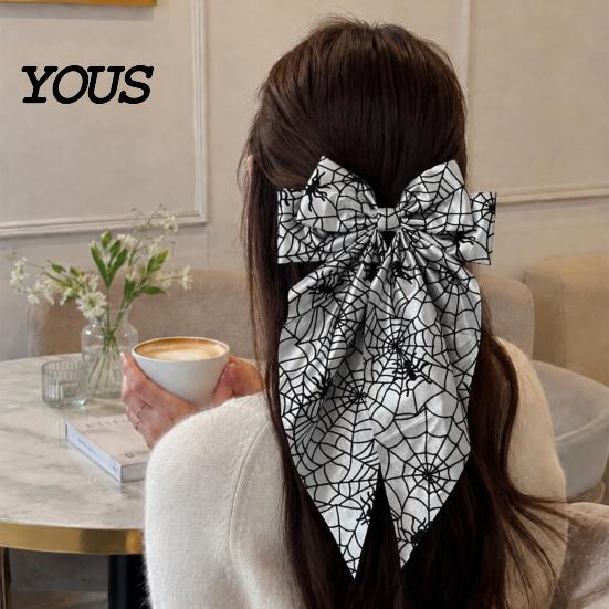 Dark Style Hair Bows for Festivals Halloween Bow Clip Women Girls, Spider Web Barrettes Cute Girls Clips, Large Bowknot Accessories Cosplay