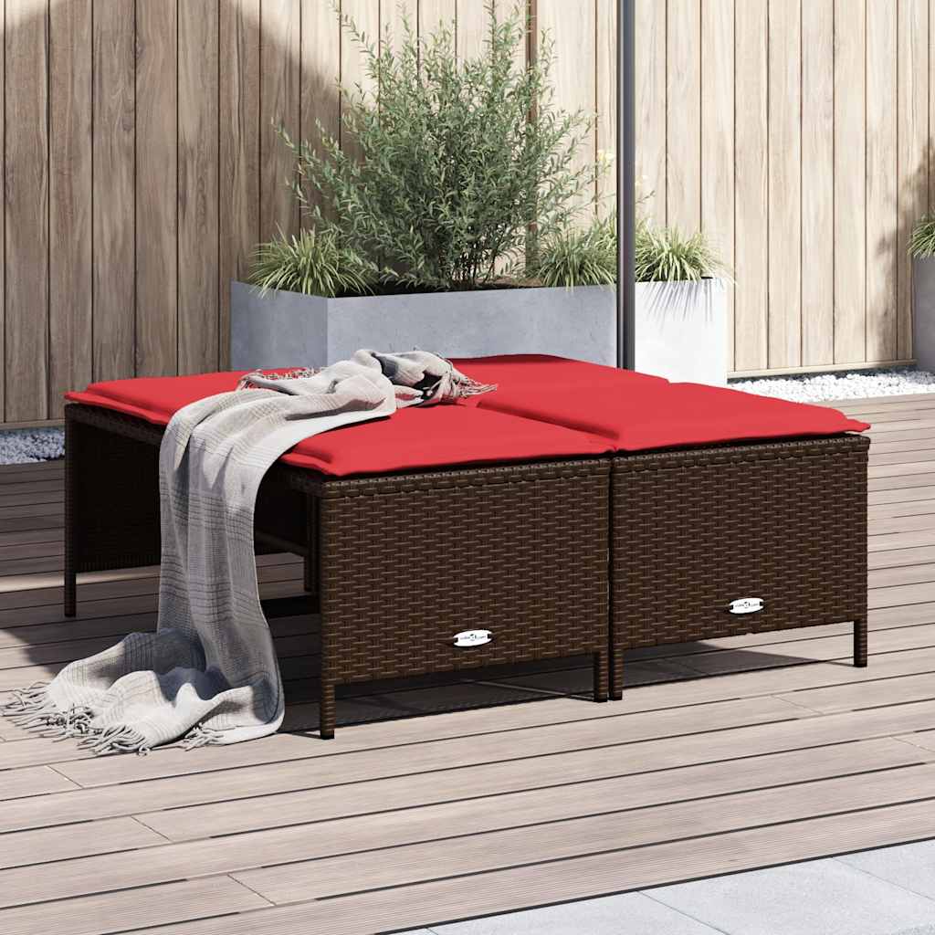 Garden Stool with Cushions 4 pcs Brown Poly Rattan