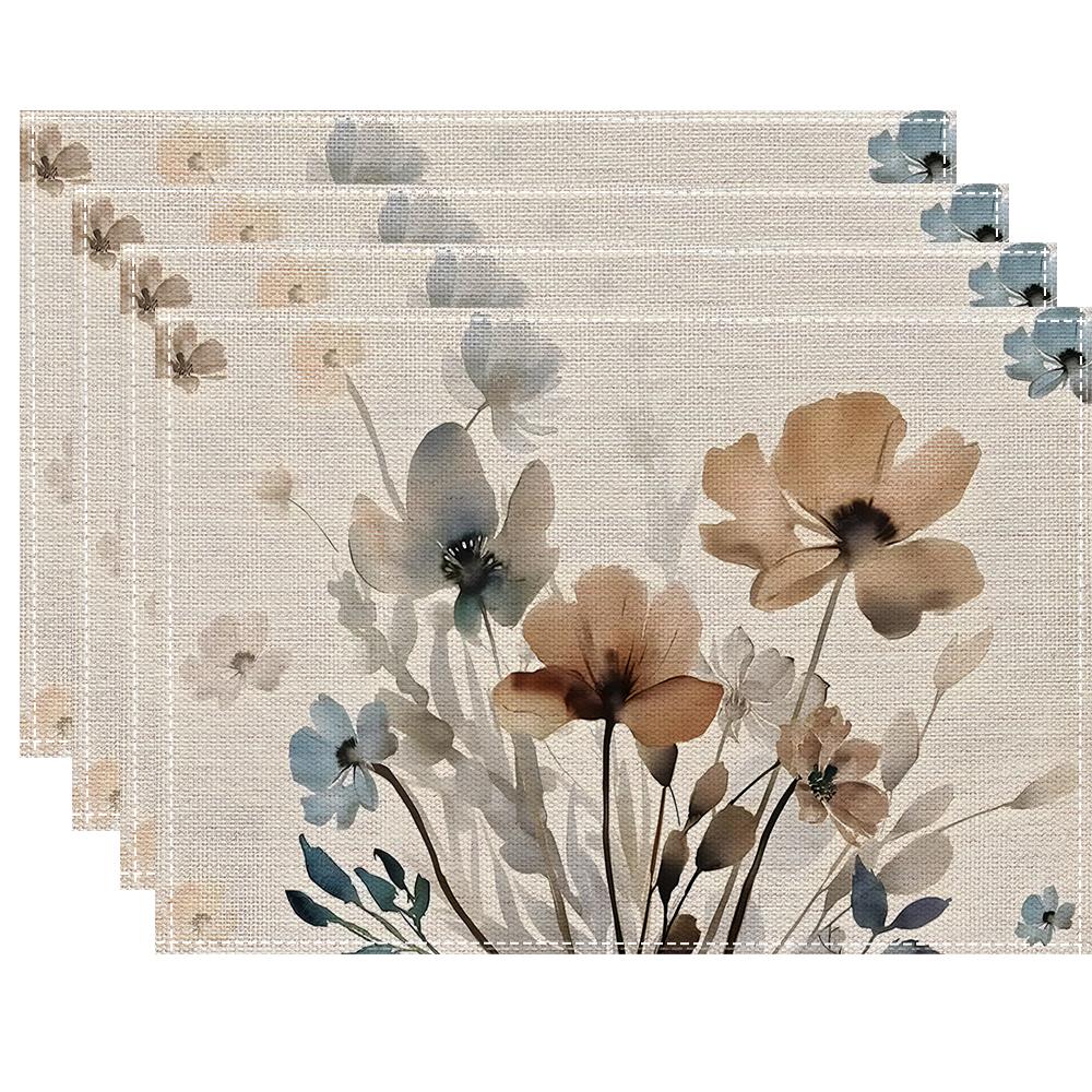 4/6/8pcs Spring floral Pattern Placemats Kitchen Dining Table Mat Decor Accessories Heat Resistant Linen Tableware Mats
