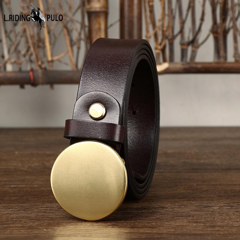 First Layer Cowhide Belt Men's Leather Smooth Round Buckle Belt Men's Korean Style Retro Easy Matching Buckle Fashion