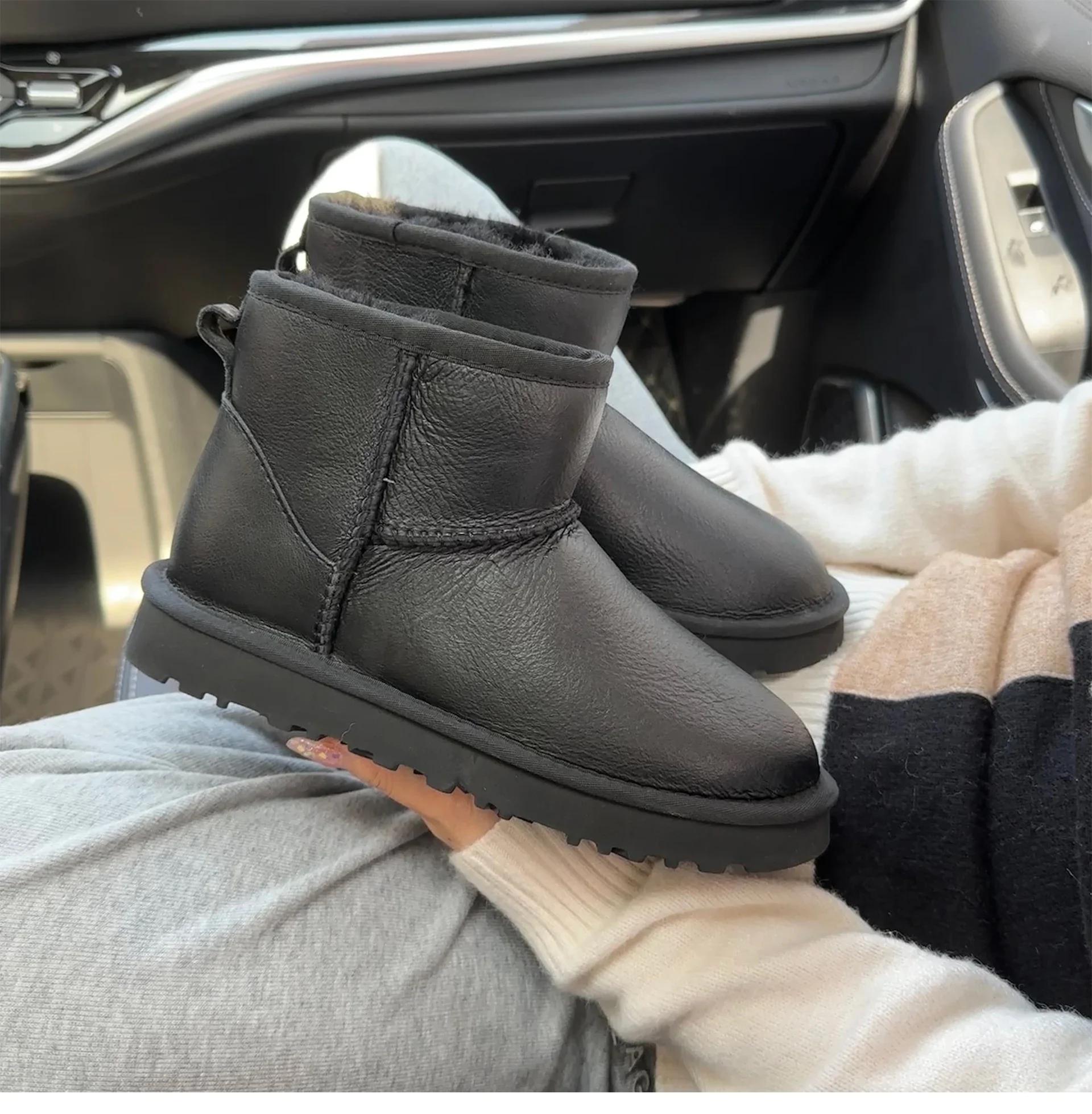 Модные водонепроницаемые ботинки из гладкой кожи для снега — фото 10