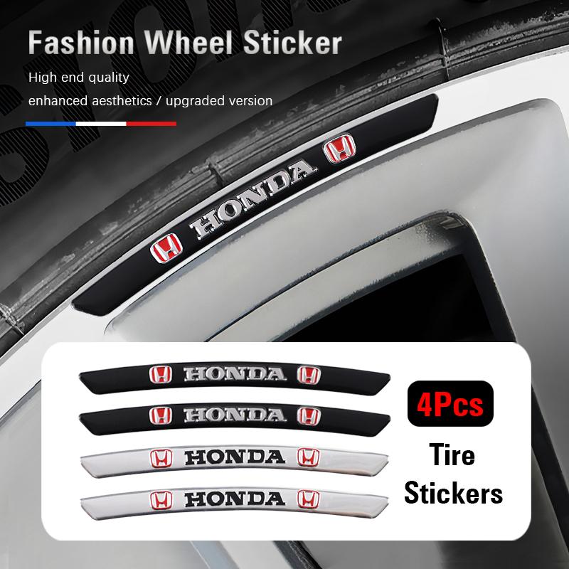 4Pcs Car Wheel Hub Stickers Aluminum Alloy Decoration Sticker For Honda Civic Accord Fit Jazz Pilot CRV Odyssey Passport City akf256