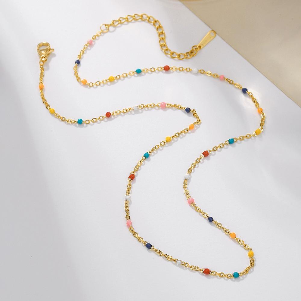 Bohemia Fashion Stainless Steel Handmade Chain Colorful Dripping Oil Necklace for Women Collar Chain Jewelry Accessories Gifts