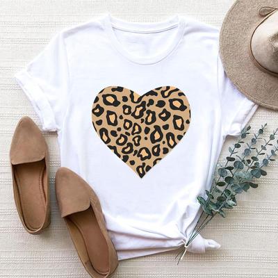 (Asiatische Größe) Frauen Kleidung Leopard Liebe Trend Nette Süße 90er Jahre Print T Top Mode T Shirt Frau Weibliche Kurzarm grafische T-shirts