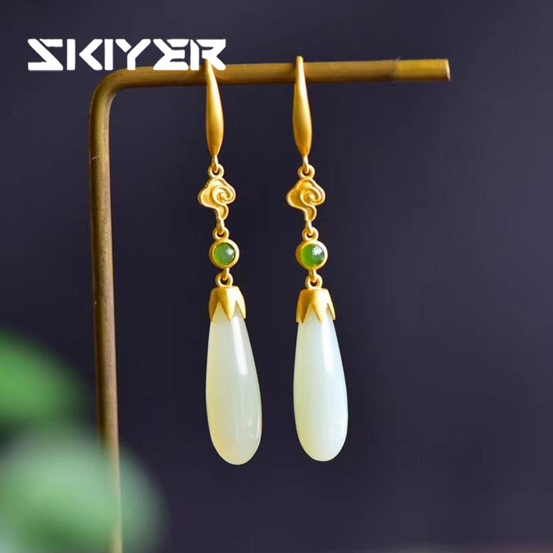 

Золотые роскошные серьги-подвески с агатом, ювелирные аксессуары