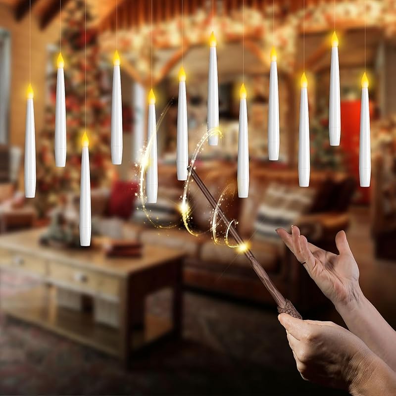 Halloween Decorations, Harry Floating Battery Operated Candles with Potter Magic Wand Remote, Flameless Hanging Flickering LED Candle Light,