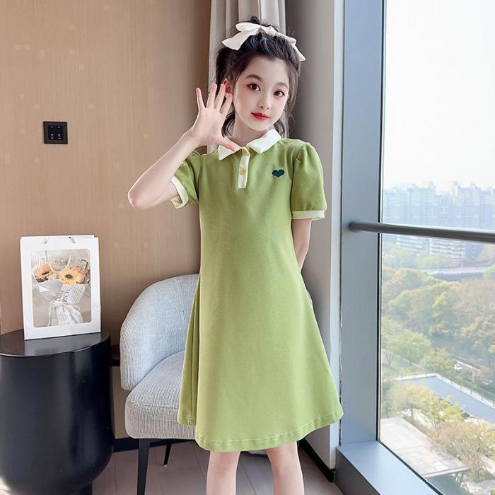 Girls Summer Polo Neck Romper Dress Princess Short Sleeve