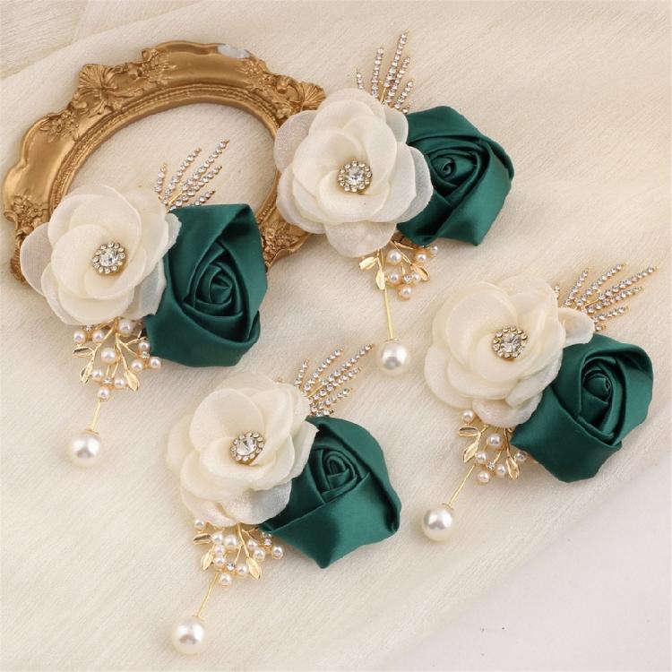 4PCS Camellia Rose Wedding Corsage Boutonniere Flower Brooch Pin For Bridal Shower Dinner Parties Formal Event Wear