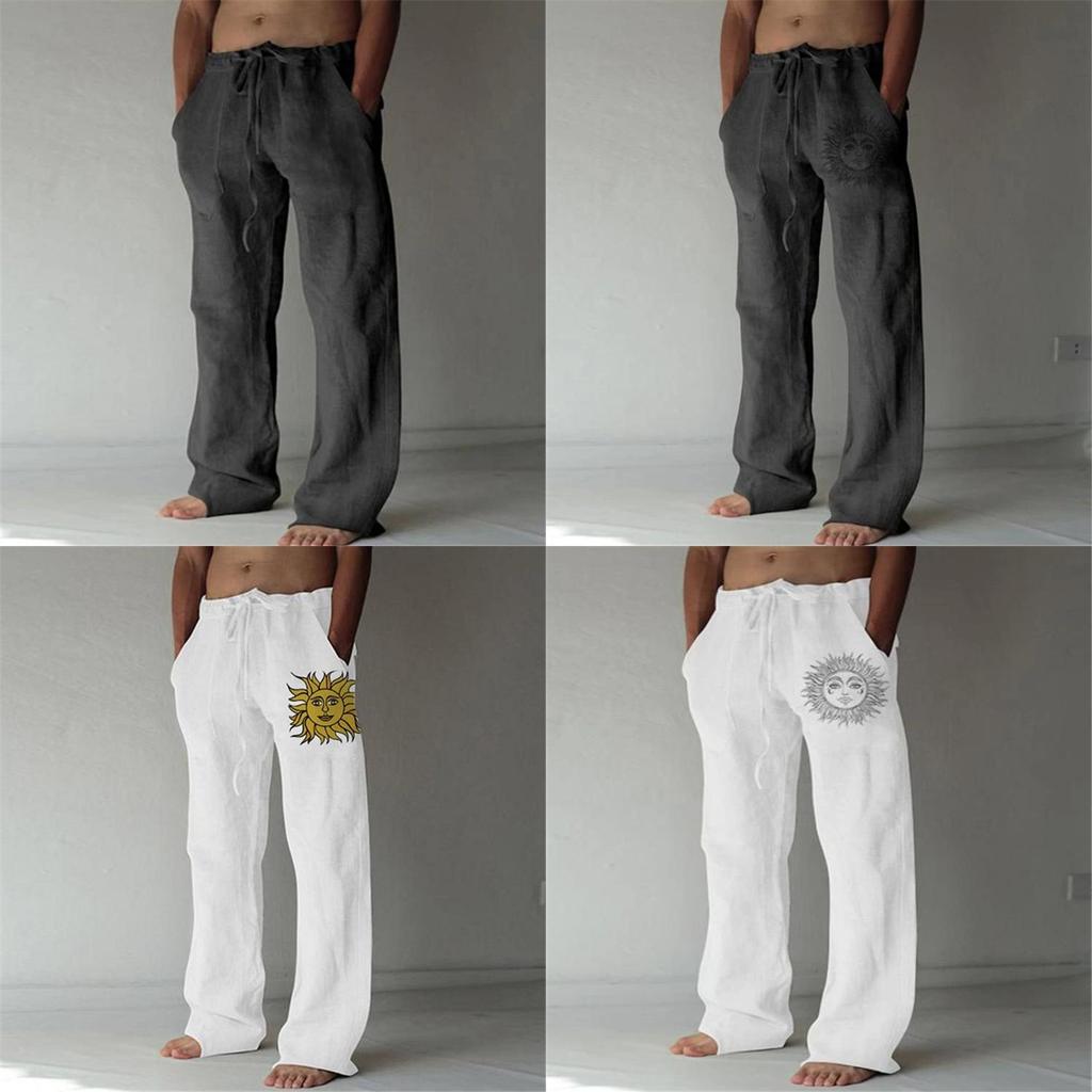Casual Pants For Men With Printed Cotton Linen Fabric For Spring Urban Style Comfort