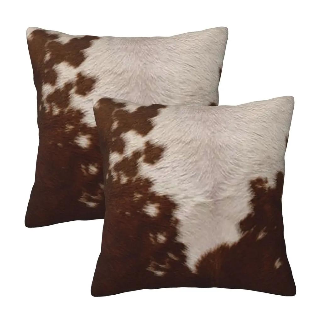 Stylish Cow Fur Cowhide Texture Cow Skin Print Pattern 2 Pcs Square Pillowcase Pillow Cover Cushion Throw Pillow For Home