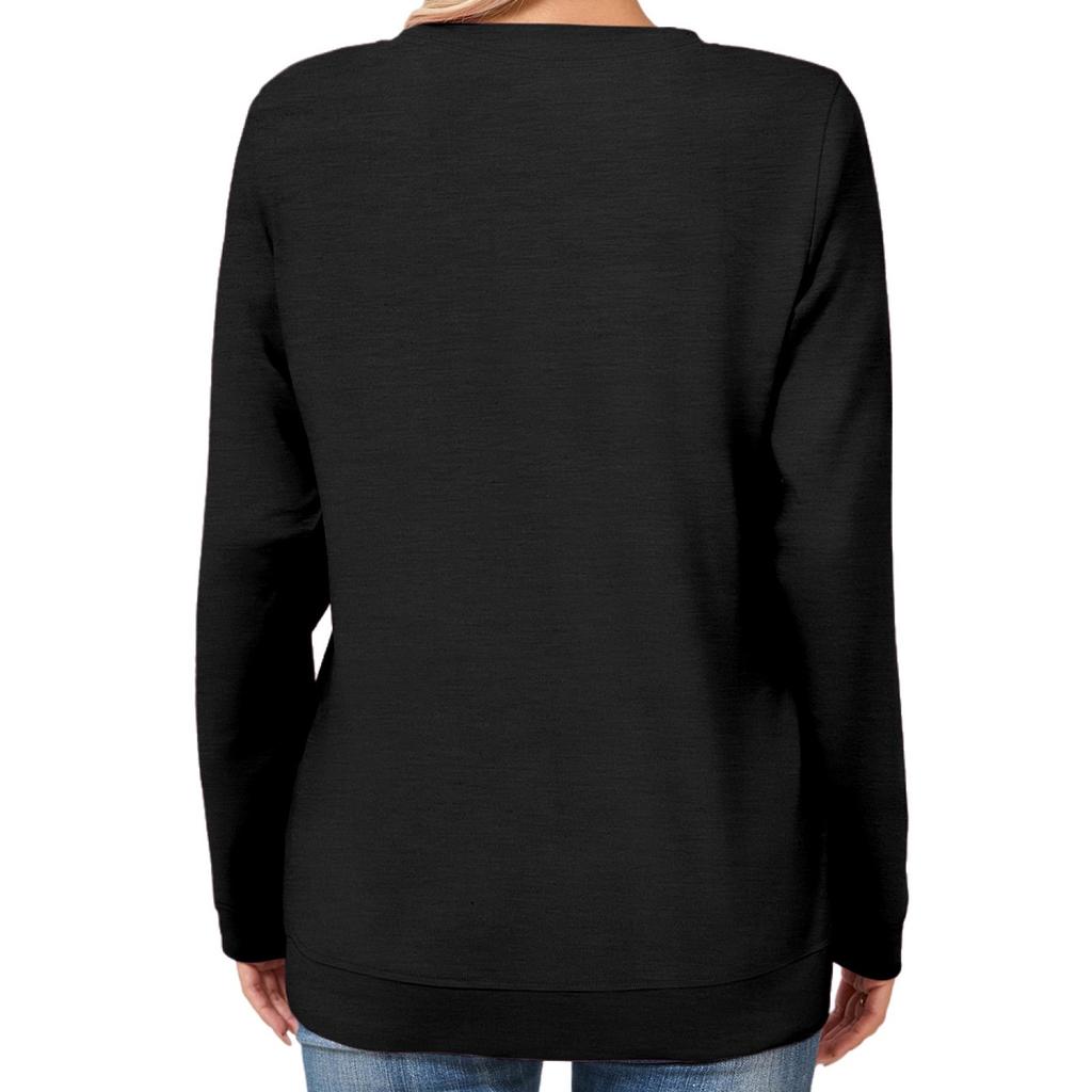 Women's Fashion Loose Round Neck T-Shirt Color Casual Long Sleeve Top