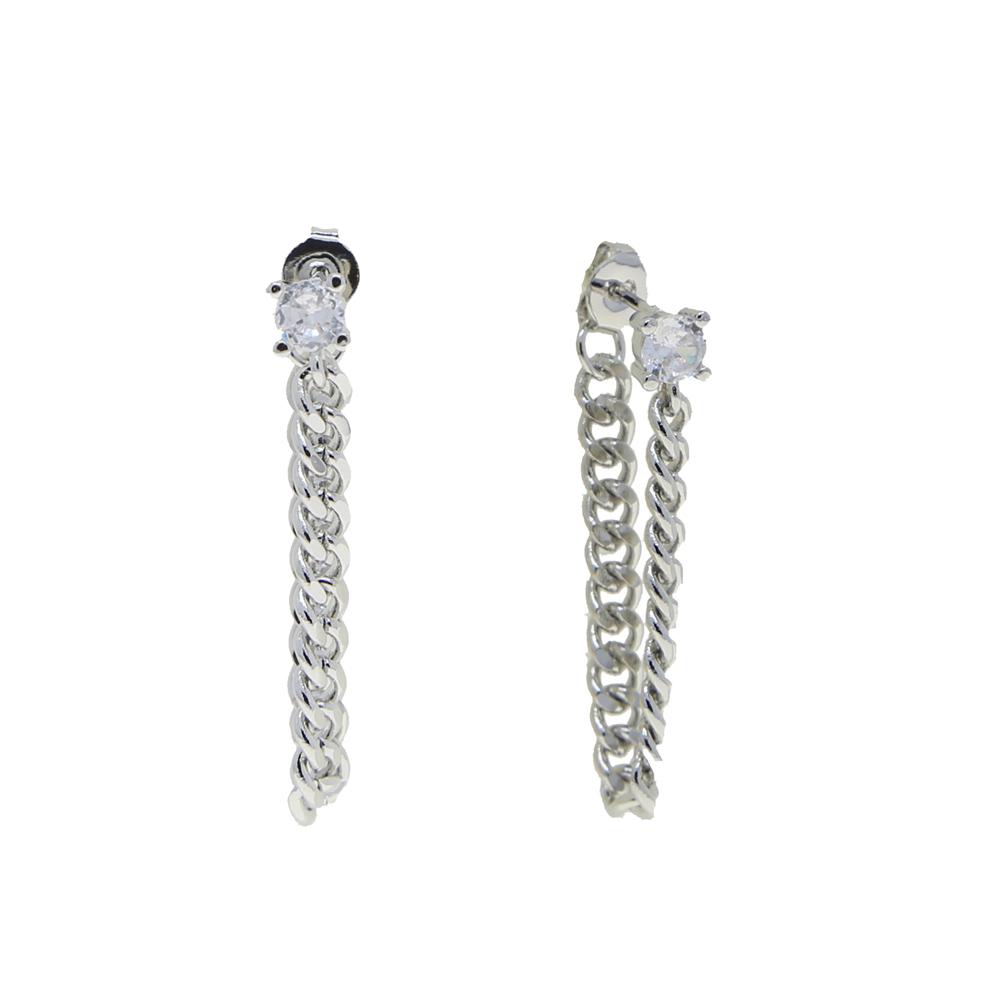 Gold Plated Fashion European Women Jewelry Tassel Chain Single Round 5a Cz Dangle Chain Earring